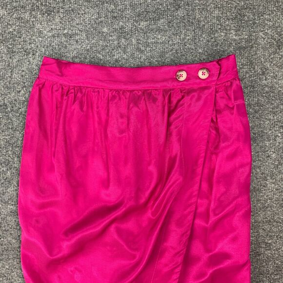Maeve Tulip Satin Skirt Women 2 Anthropologie Pink Rose Front Split Button Front - Picture 3 of 16